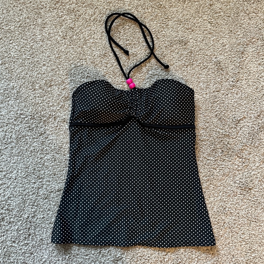 Tankini Bathing Suit Top B&W Polka Dot Size Small